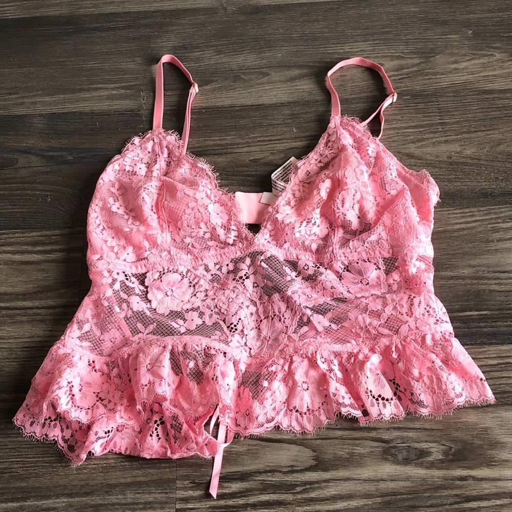 Victoria’s Secret Dream Angels Dare To Dream Lace Flounce Bra Top Pink Large